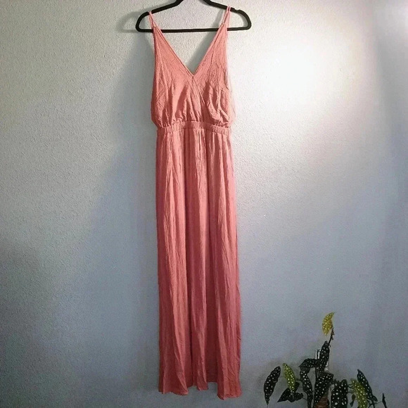 Lulus Maxi Dress Womens Medium Lost In Paradise Rusty Rose Strappy Back Slit - Picture 2 of 13